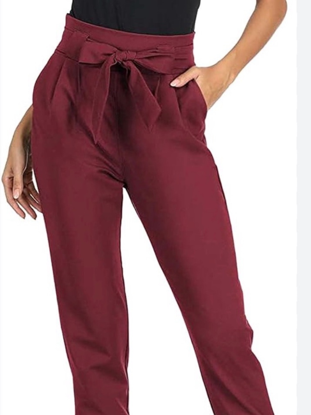 Express High-Waist Tie-Belt Trousers - Burgundy